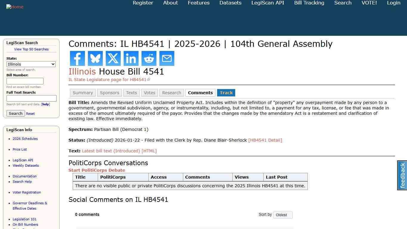 Comments: IL HB4541 2025-2026 104th General Assembly LegiScan